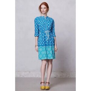 Anthropologie MEADOW RUE Anila Shirtdress Floral Blockprint Shirt Dress Size 4